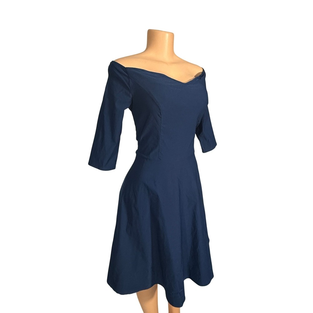 Grace Karin A-Line Dress Women XL Navy Blue Excellent Off Shoulder 3/4 Sleeve
